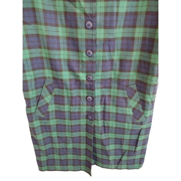 Faith Mountain Co. | Vintage Green & Blue Plaid Flannel Button-Down Jumper Dress - Picture 3 of 8